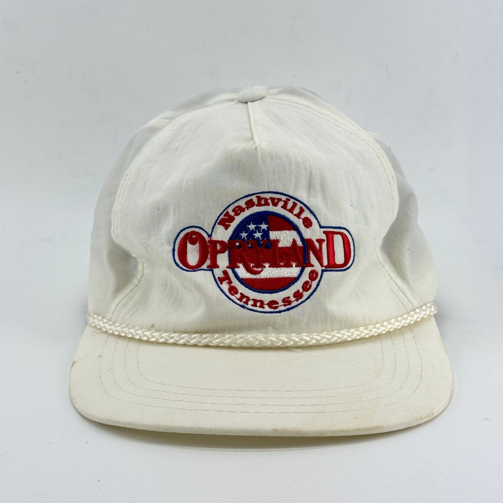 Vintage Opryland Nashville Tennessee Snapback Rope Hat White Nylon Cap 80s 90s